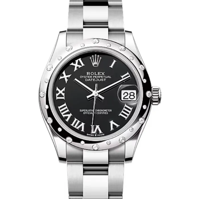 Bracelets Rolex Rolex Datejust 31mm Ref 278344rbr0001 Black Roman Dial Diamond Bezel Stainless Steel Oyster Bracelet Womens Watch
