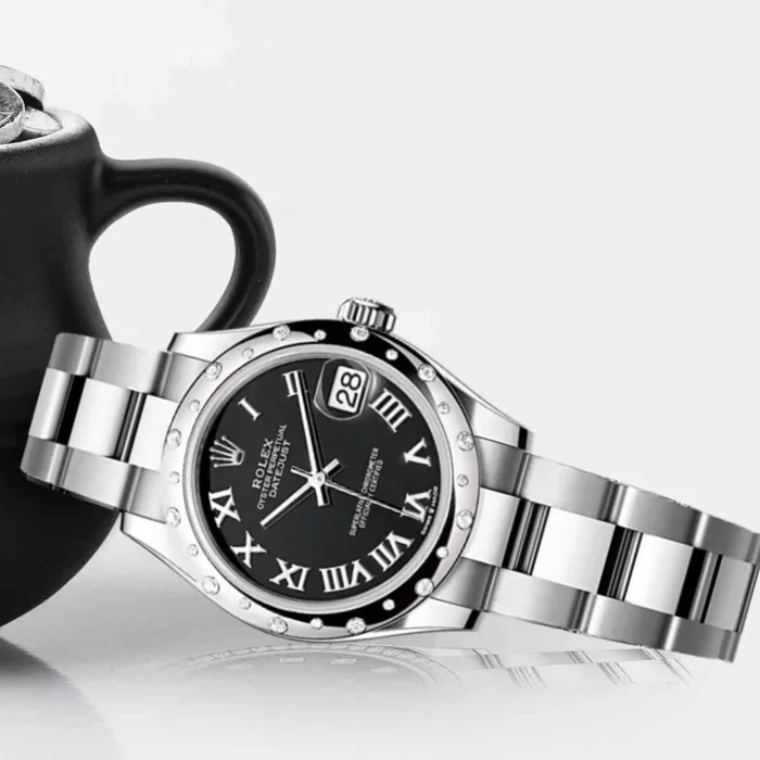 Bracelets Rolex Rolex Datejust 31mm Ref 278344rbr0001 Black Roman Dial Diamond Bezel Stainless Steel Oyster Bracelet Womens Watch