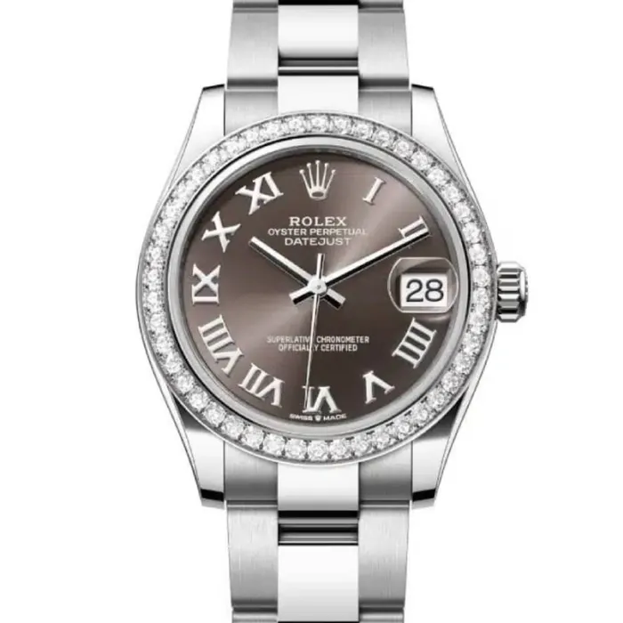 Bracelets Rolex Rolex Datejust 31mm Ref 278384rbr0025 Dark Grey Roman Dial Diamond Bezel Stainless Steel Oyster Bracelet Womens Watch