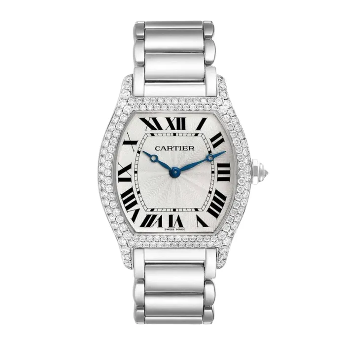 Cartier Bracelets Cartier Cartier Tortue 33mm Watch Ref WA504351 Silver Roman Dial Pave Diamond Bezel 18K White Gold Bracelet Cartier Bracelets Cartier Cartier Tortue 33mm Watch Ref WA504351 Silver Roman Dial Pave Diamond Bezel 18K White Gold Bracelet