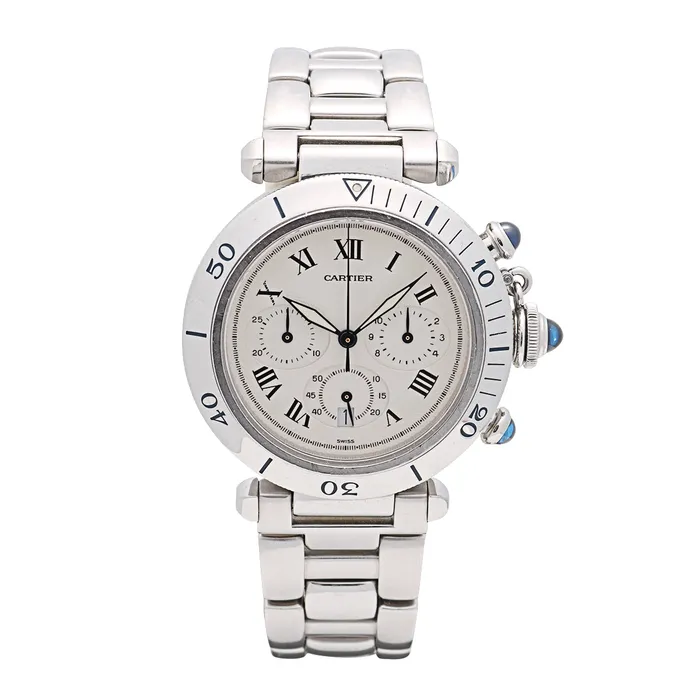 Cartier Pasha de Cartier Stainless Steel Silver Dial Chronograph 38mm Quartz Preowned Cartier Bracelets
