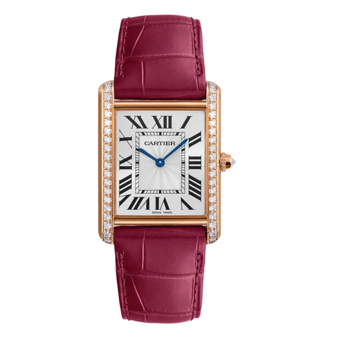 Cartier Tank Louis 337mm Watch Ref WJTA0014 Silver Roman Dial Diamond Bezel in 18K Rose Gold Case Burgundy Leather Strap Cartier Watches Cartier Tank Louis 337mm Watch Ref WJTA0014 Silver Roman Dial Diamond Bezel in 18K Rose Gold Case Burgundy Leather Strap Cartier Watches