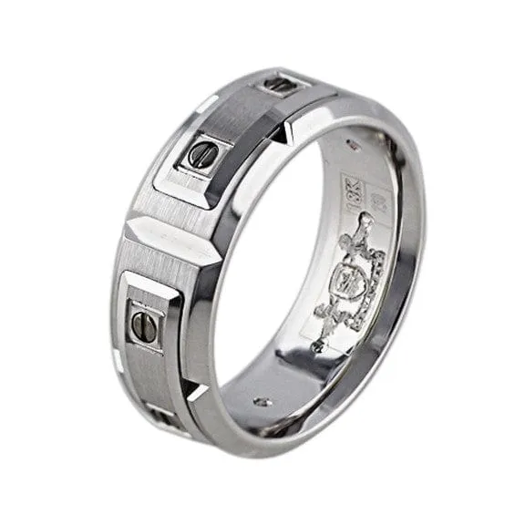 CJ Charles Jewelers 18k White Gold Screw Link Band Rings