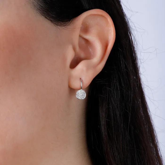 Croghans Diamond Pav Circle 14K White Gold Leverback Earrings Earrings