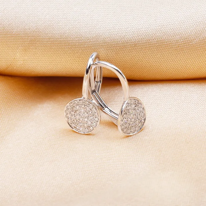 Croghans Diamond Pav Circle 14K White Gold Leverback Earrings Earrings