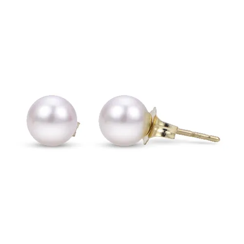 Croghans Earrings 6mm A Akoya Pearl 14K Yellow Gold Stud Earrings