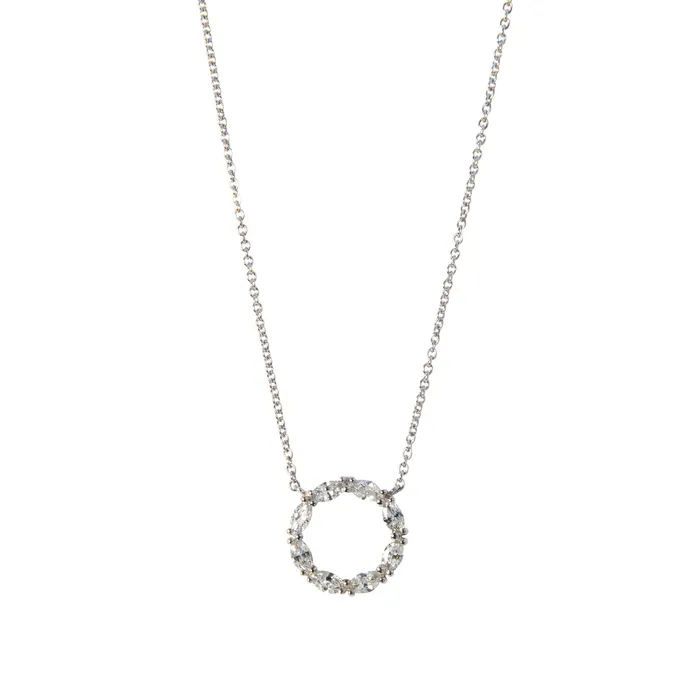 Croghans Necklaces 58ctw Marquise Diamond Circle 14K White Gold Pendant Necklace