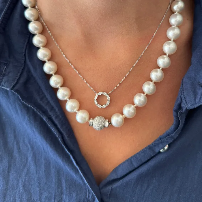 Croghans Necklaces 58ctw Marquise Diamond Circle 14K White Gold Pendant Necklace