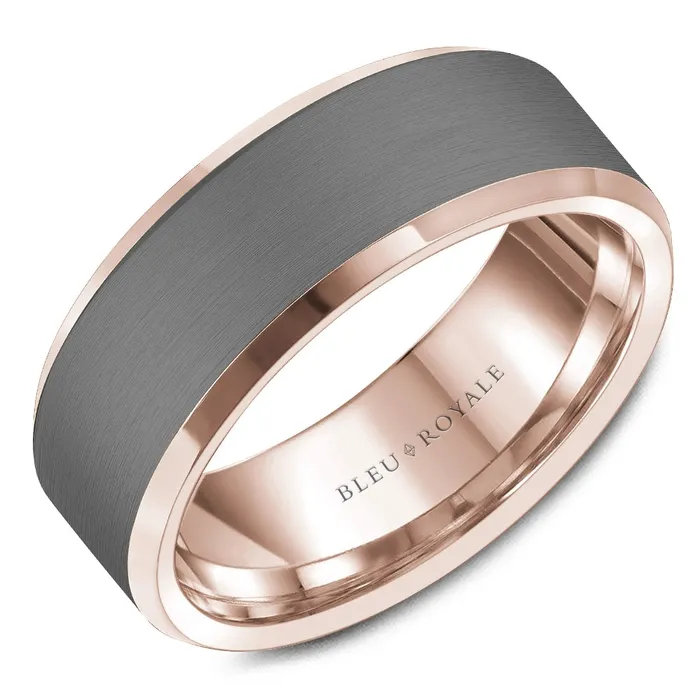 CrownRing Rings 14K Rose Gold and Tantalum Liner with Beveled Edge 7mm Band CrownRing Rings 14K Rose Gold and Tantalum Liner with Beveled Edge 7mm Band