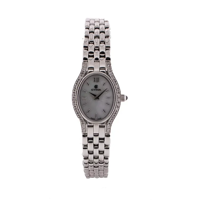 Cyma Ladies Watch 108006 14K White Gold MOP Dial Diamond Bezel 19mm FINAL SALE SOLD AS IS Cyma Watches Cyma Ladies Watch 108006 14K White Gold MOP Dial Diamond Bezel 19mm FINAL SALE SOLD AS IS Cyma Watches