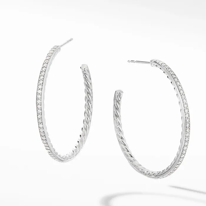 David Yurman Medium Diamond Hoop Earrings David Yurman Earrings