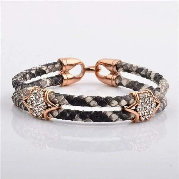 Diamond Source NYC Bracelets Stainless Steel Charm With Real Python Leather Bracelet TwoTone Rose Gold Diamond Source NYC Bracelets Stainless Steel Charm With Real Python Leather Bracelet TwoTone Rose Gold