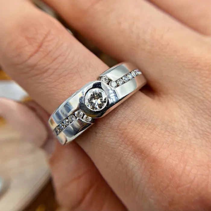 Diamond Source NYC Rings Natural Round Brilliant Men Diamond Wedding Ring Set in 14K White Gold 070ct tw Diamond Source NYC Rings Natural Round Brilliant Men Diamond Wedding Ring Set in 14K White Gold 070ct tw