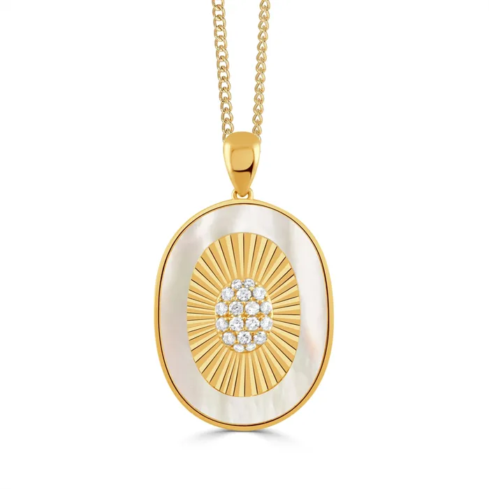 Doves Necklaces Doves 18K Yellow Gold Oval Mother of Pearl and Diamond Pendant Doves Necklaces Doves 18K Yellow Gold Oval Mother of Pearl and Diamond Pendant