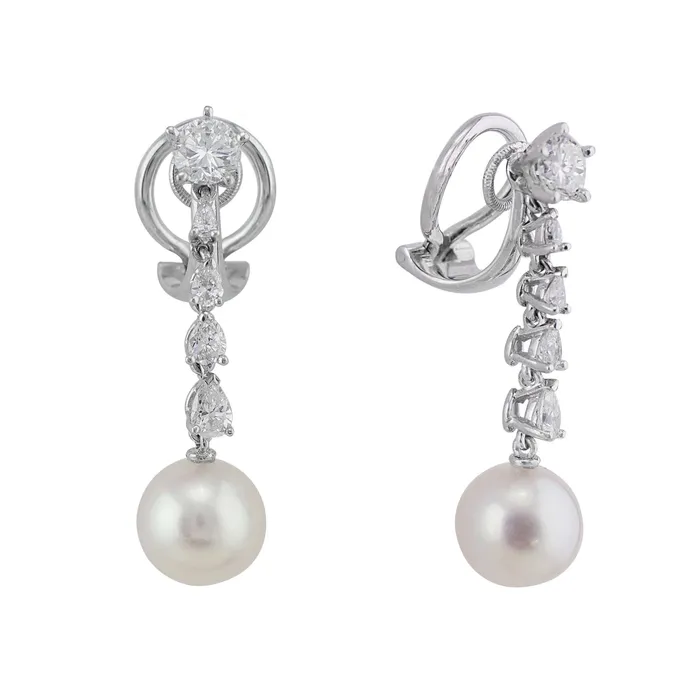 Earrings CJ Charles Jewelers 14k White Gold Pearl Diamond Chandelier Earrings Earrings CJ Charles Jewelers 14k White Gold Pearl Diamond Chandelier Earrings
