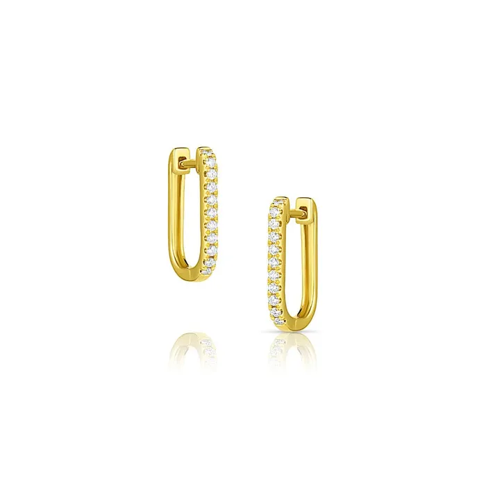 Earrings CJ Charles Jewelers 18kt Yellow Gold Diamond Rectangular Huggy Hoop Earrings Earrings CJ Charles Jewelers 18kt Yellow Gold Diamond Rectangular Huggy Hoop Earrings