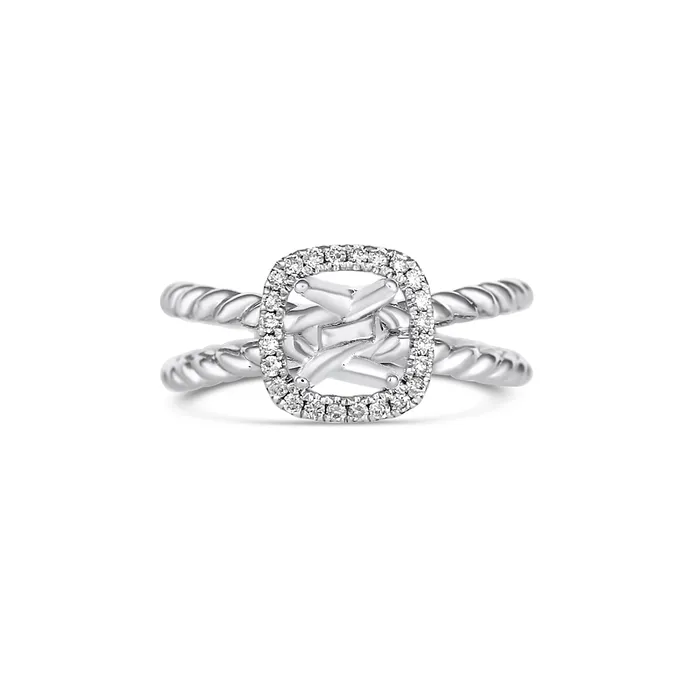 Earrings Engagement Collections 18K White Gold Semi Mount Square Halo Rope Twist Plain Sides Split Earrings Engagement Collections 18K White Gold Semi Mount Square Halo Rope Twist Plain Sides Split