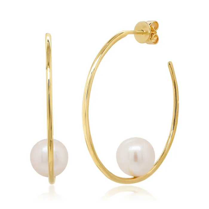 Earrings Meierotto Jewelers 14K Yellow Gold Hoop Earring with Cultured Pearl Earrings Meierotto Jewelers 14K Yellow Gold Hoop Earring with Cultured Pearl