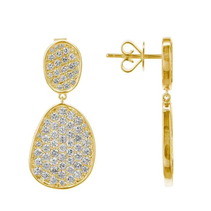 Earrings Meierotto Jewelers 18K Yellow Gold Diamond Oval Design Dangle Earrings