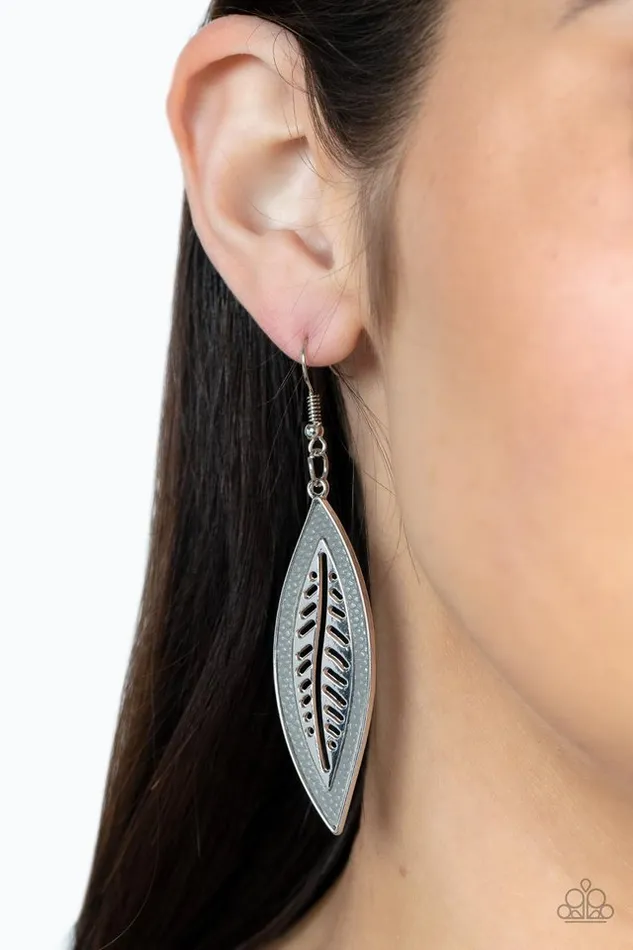 Earrings Paparazzi Earring Leather Lagoon Silver Paparazzi Jewelry
