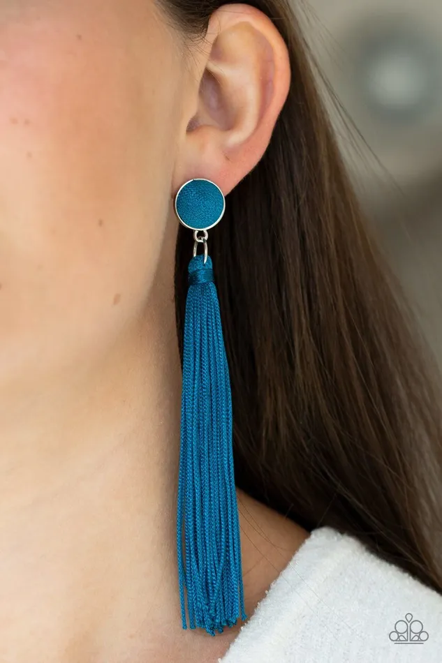 Earrings Paparazzi Earring Tightrope Tassel Blue Paparazzi Jewelry