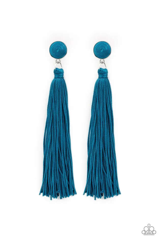 Earrings Paparazzi Earring Tightrope Tassel Blue Paparazzi Jewelry