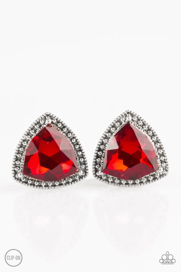 Earrings Paparazzi Jewelry Paparazzi Earring Daringly Duchess Red ClipOn