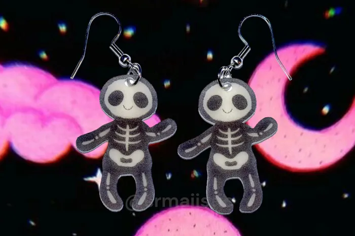 Earrings Sam Makes Things Jellycat Skeleton Bob Plushie 2D Cute Handmade Earrings Earrings Sam Makes Things Jellycat Skeleton Bob Plushie 2D Cute Handmade Earrings