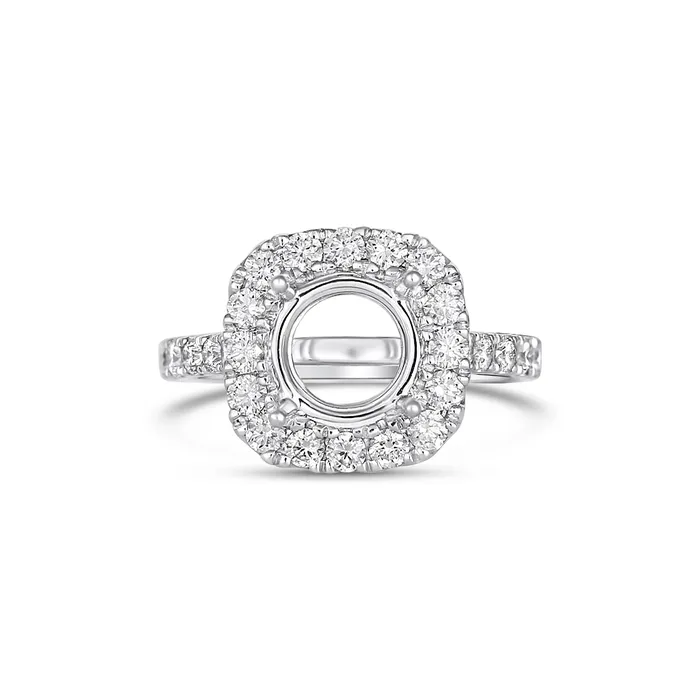 Engagement Collections PreStyled Sets 18K White Gold Semi Mount Cushion Halo Round Head Prong Set Engagement Collections PreStyled Sets 18K White Gold Semi Mount Cushion Halo Round Head Prong Set