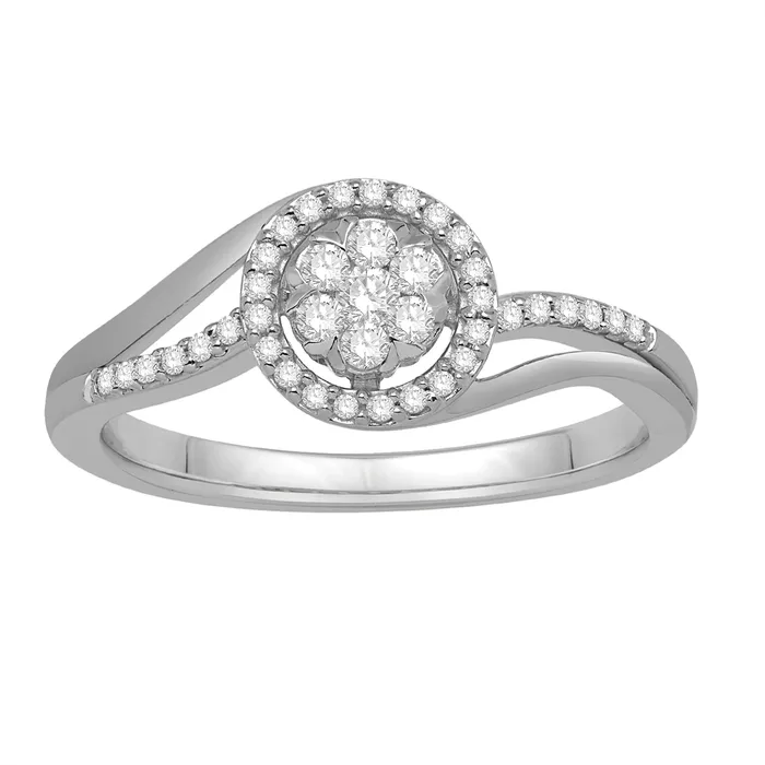 Engagement Collections Rings 14K White Gold Diamond Cluster Ring Round Halo Engagement Collections Rings 14K White Gold Diamond Cluster Ring Round Halo