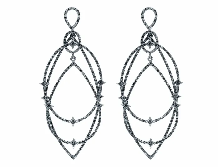 Estate Loree Rodkin 18k White Gold Black Diamond Geometric Earrings CJ Charles Jewelers Earrings