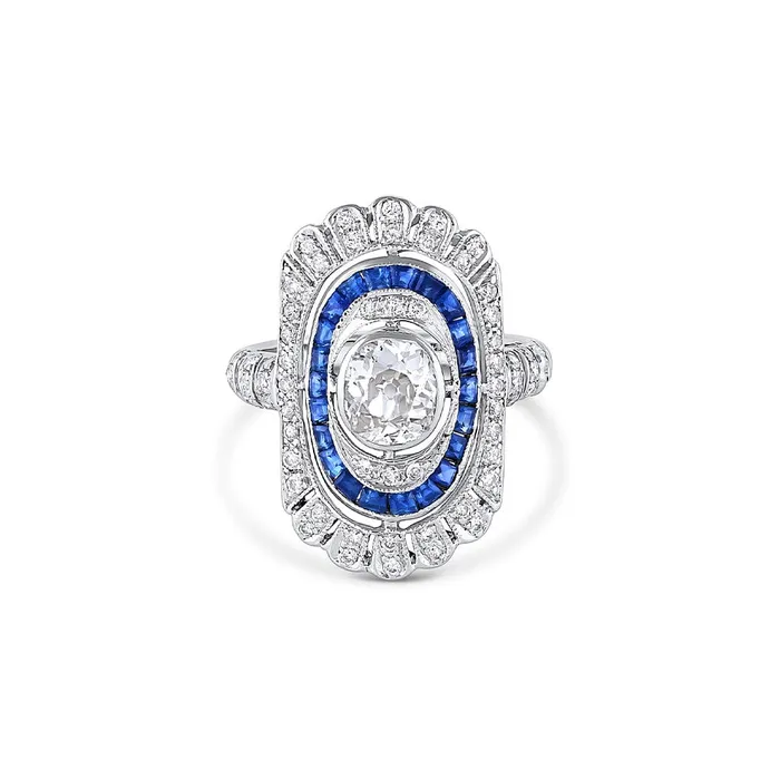 Estate Platinum Diamond Sapphire Circa 1940s Ring CJ Charles Jewelers Rings Estate Platinum Diamond Sapphire Circa 1940s Ring CJ Charles Jewelers Rings