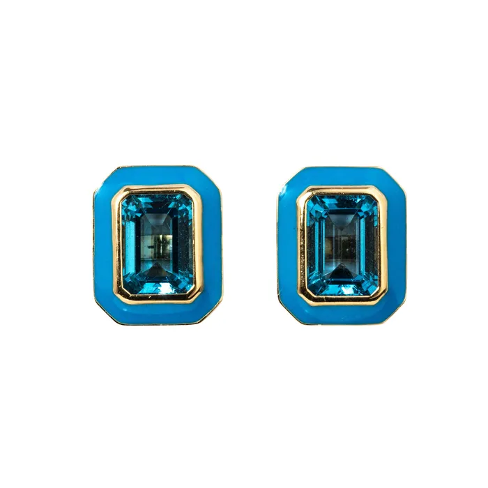 Goshwara Earrings Goshwara Blue Topaz Turquoise Enamel 18K Gold Stud Earrings Goshwara Earrings Goshwara Blue Topaz Turquoise Enamel 18K Gold Stud Earrings
