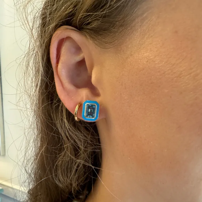 Goshwara Earrings Goshwara Blue Topaz Turquoise Enamel 18K Gold Stud Earrings