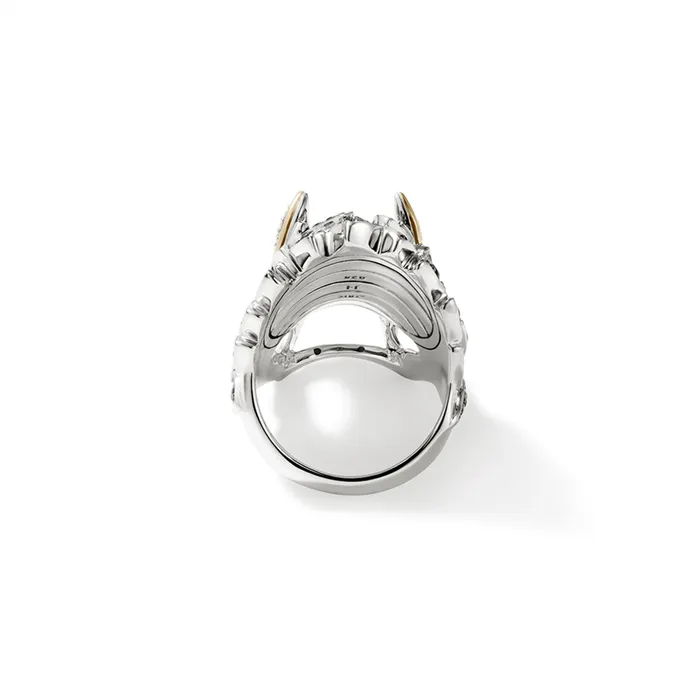 John Hardy John Hardy Legends Naga Silver and 18K Gold Diamond Pave Dragons Head Ring with Blue Sapphire Eyes Rings John Hardy John Hardy Legends Naga Silver and 18K Gold Diamond Pave Dragons Head Ring with Blue Sapphire Eyes Rings