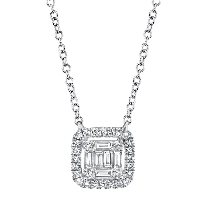 Meierotto Jewelers 14K White Gold Baguette and Round Diamond Necklace 1518 inch Necklaces Meierotto Jewelers 14K White Gold Baguette and Round Diamond Necklace 1518 inch Necklaces
