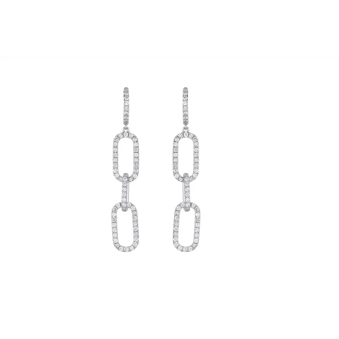 Meierotto Jewelers 18K White Gold Diamond Hoop and Link Dangle Earrings Earrings Meierotto Jewelers 18K White Gold Diamond Hoop and Link Dangle Earrings Earrings