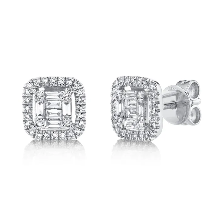 Meierotto Jewelers Earrings 14K White Gold Baguette Round Diamond Stud Earrings Meierotto Jewelers Earrings 14K White Gold Baguette Round Diamond Stud Earrings