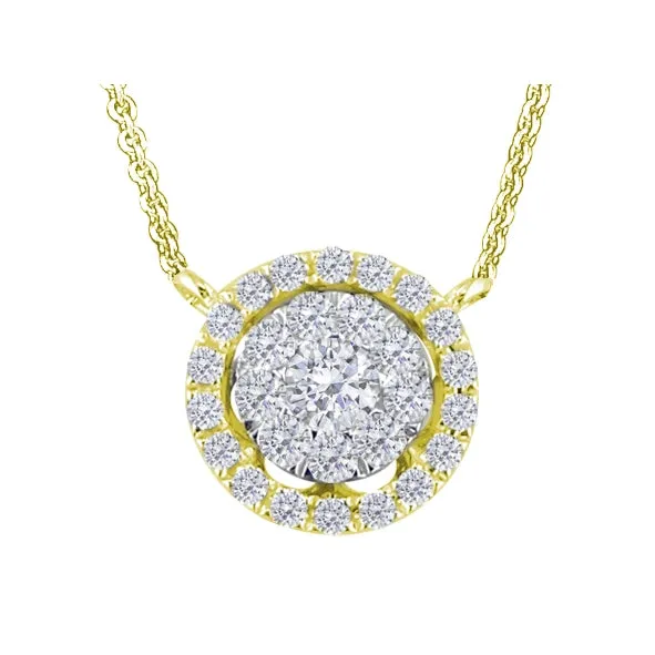 Meierotto Jewelers Necklaces 18K Yellow Gold Necklace with Round Shaped Diamond Cluster Pendant with Halo Meierotto Jewelers Necklaces 18K Yellow Gold Necklace with Round Shaped Diamond Cluster Pendant with Halo