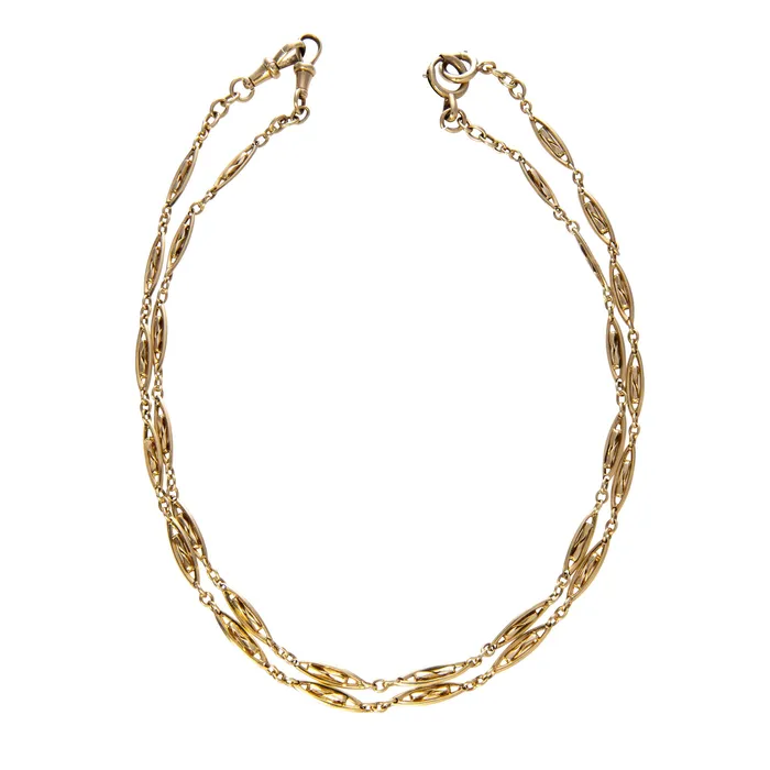 Necklaces Croghans Victorian 18K Gold Lozenge Link Double Chain Necklace