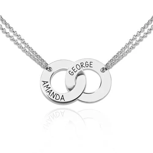 Necklaces Engraved Interlocking Two Circle Necklace Rose Gold Belbren