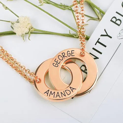 Necklaces Engraved Interlocking Two Circle Necklace Rose Gold Belbren