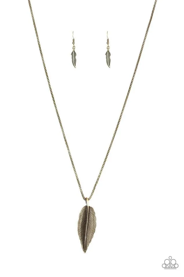Necklaces Paparazzi Jewelry Paparazzi Necklace Feather Forager Brass