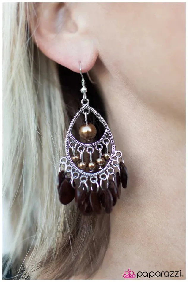 Paparazzi Earring At Sea Level Brown Paparazzi Jewelry Earrings