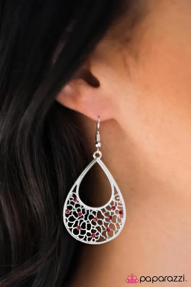 Paparazzi Earring Hanging Gardens Red Paparazzi Jewelry Earrings