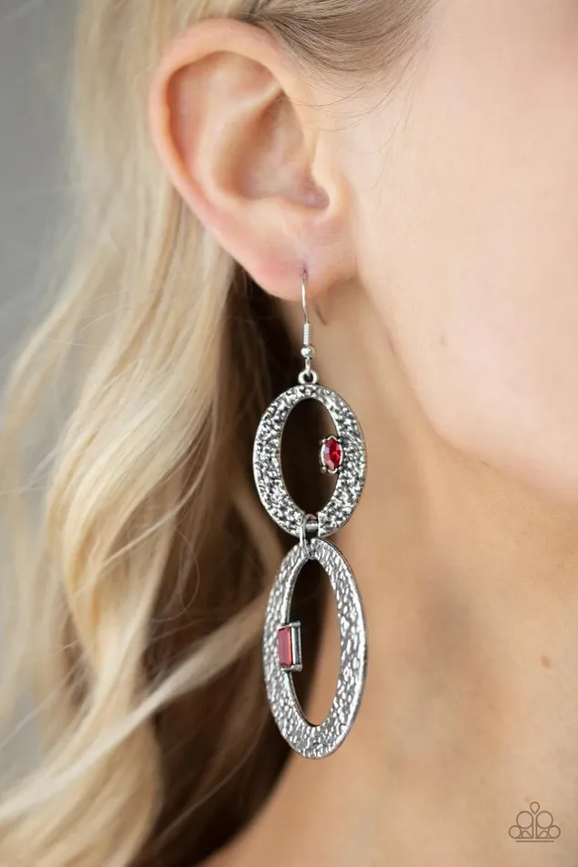Paparazzi Earring OVAL and OVAL Again Red Paparazzi Jewelry Earrings