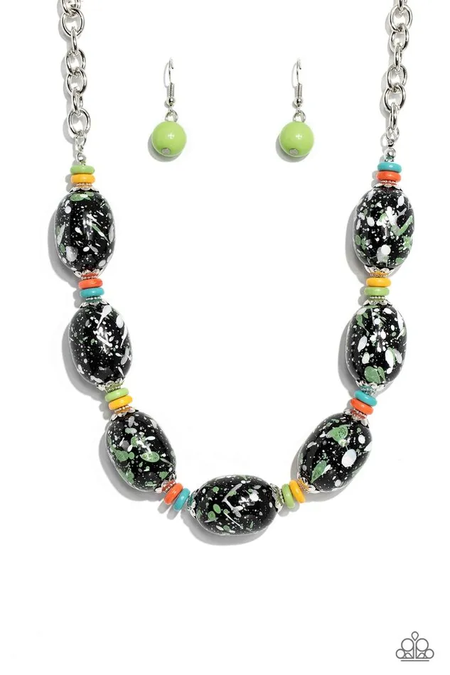 Paparazzi Jewelry Necklaces Paparazzi Necklace No Laughing SPLATTER Green Paparazzi Jewelry Necklaces Paparazzi Necklace No Laughing SPLATTER Green