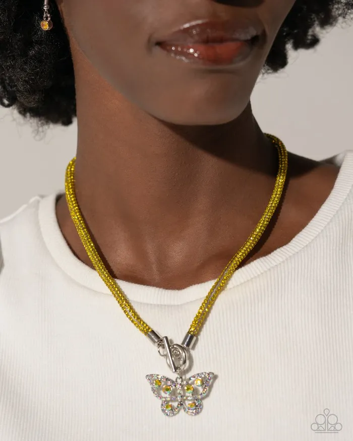 Paparazzi Necklace On SHIMMERING Wings Yellow Paparazzi Jewelry Necklaces
