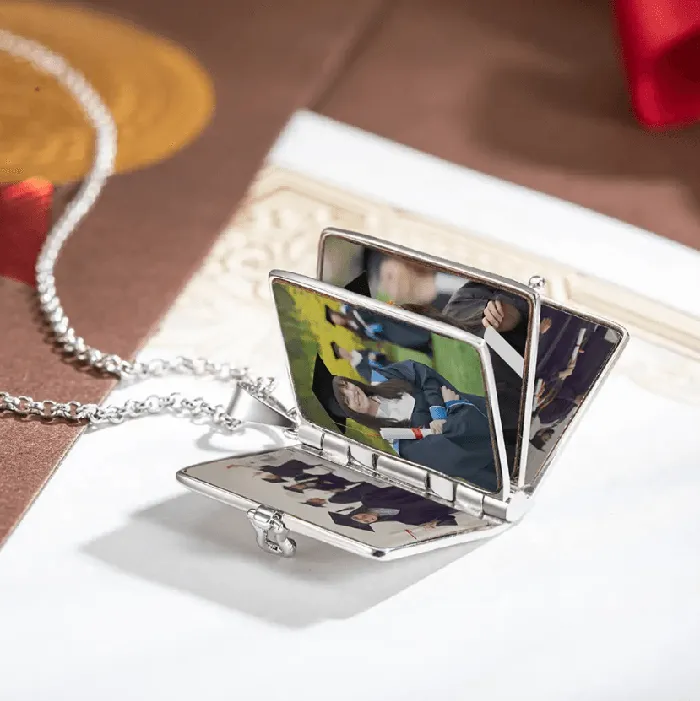 Personalized Graduation Album Necklace Custom Photo Pendant with Engraved Message Gift in Platinum Gold Rose Gold Keepsake Jewelry Belbren Necklaces
