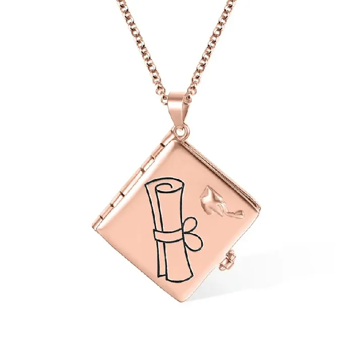 Personalized Graduation Album Necklace Custom Photo Pendant with Engraved Message Gift in Platinum Gold Rose Gold Keepsake Jewelry Belbren Necklaces